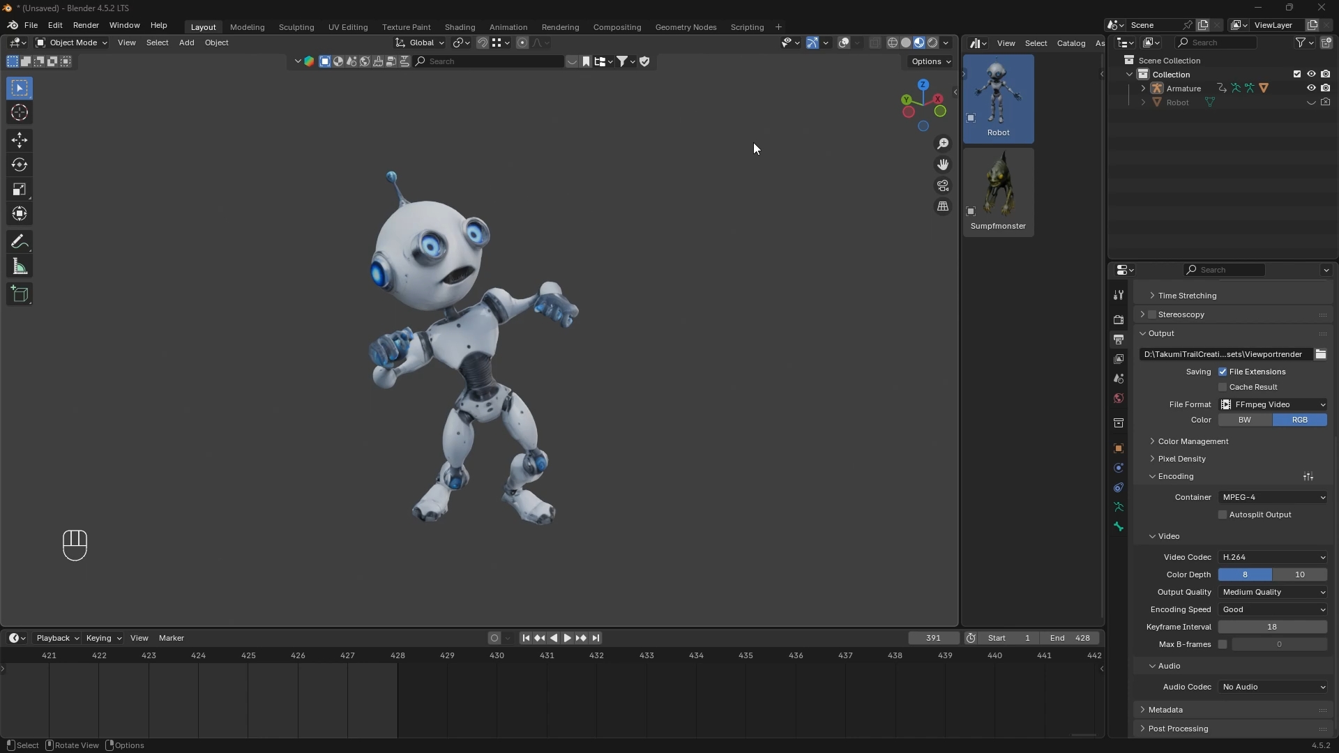 In Blender wird ein Roboter zum Tanzen animiert.