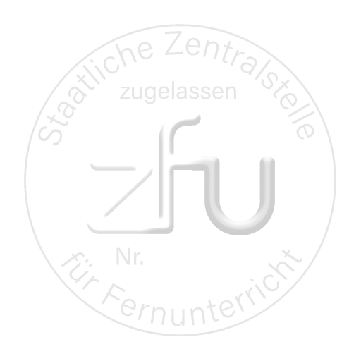 Zulassungssiegel der Staatlichen Zentralstelle für Fernunterricht (ZFU), die Online-Kurse prüft und zulässt.