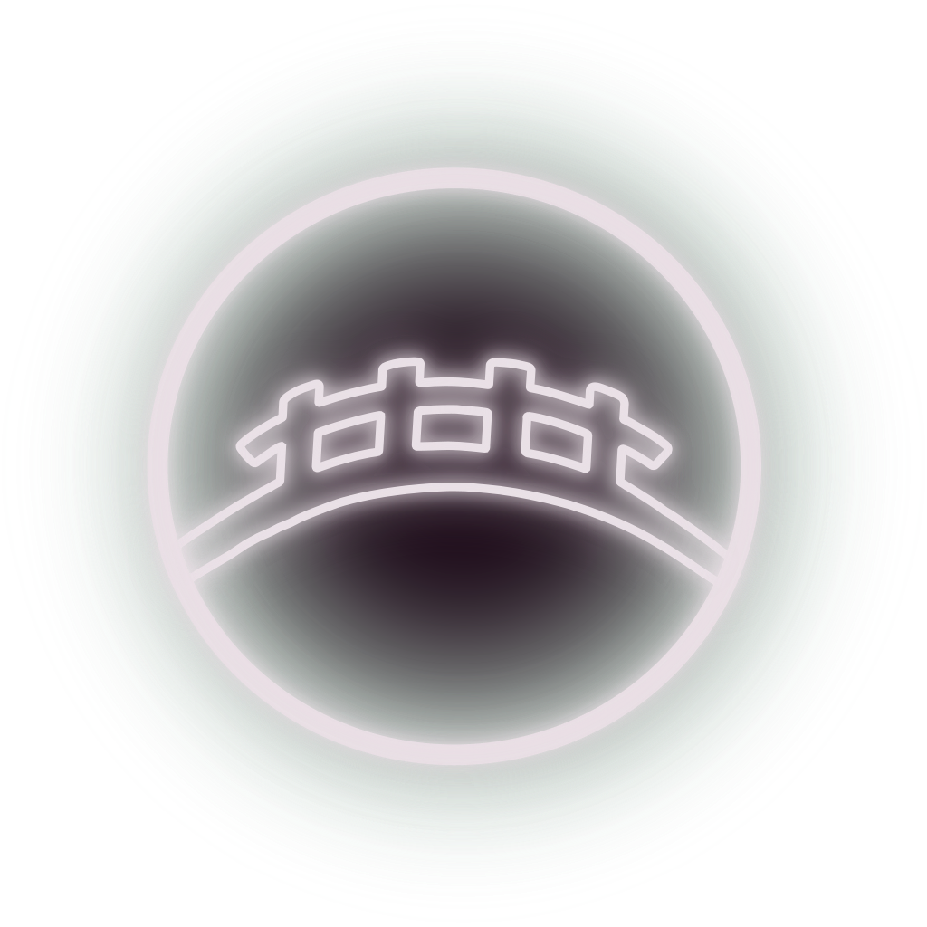 Das Takumi Trail Logo (eine weiß leuchtende stilisierte japanische Holzbrücke vor dunklem Hintergrund)